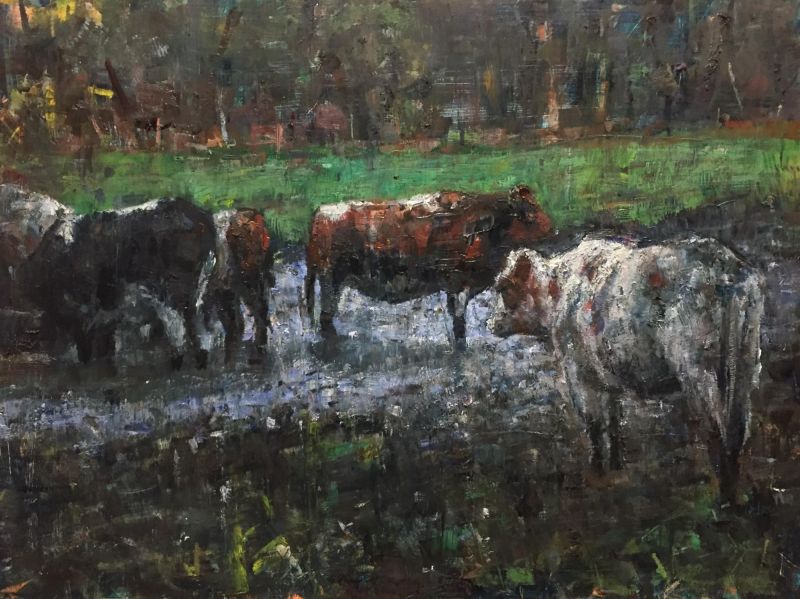 koeien in de modder oil in panel. 40 x 50 cm    1900    623