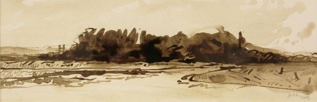 jan van der kooi  bossage  penseel tekening  e.900  30 x 49 cm.  378