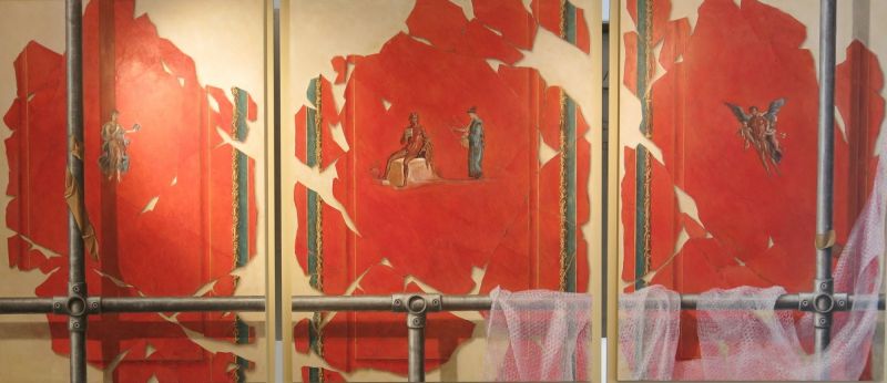 1 pompejaans rood drieluik en 96x121 cm. acryl op paneel    e. 12000 3158