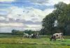 HANS VERSFELT  Koeien bij bosrand met wolkenlucht  olieverf x40 cm. 1450 00 3514
