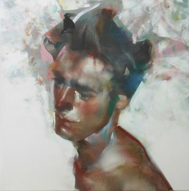 MARTIN KOOLE  Portret jonge man  acryl  x50 cm. 3738