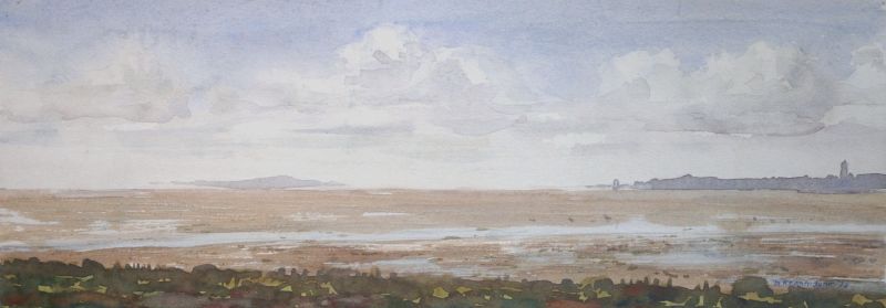  Laagwater Vlieland en West Terschelling in de verte   aquarel  x 41 cm. 485 00 3927