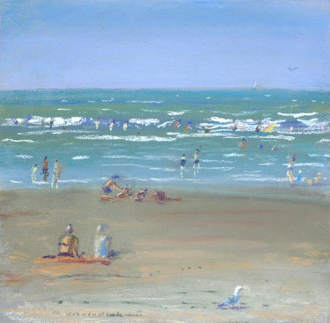 Strand met zwemmers  pastel  x cm. 585 00 3930