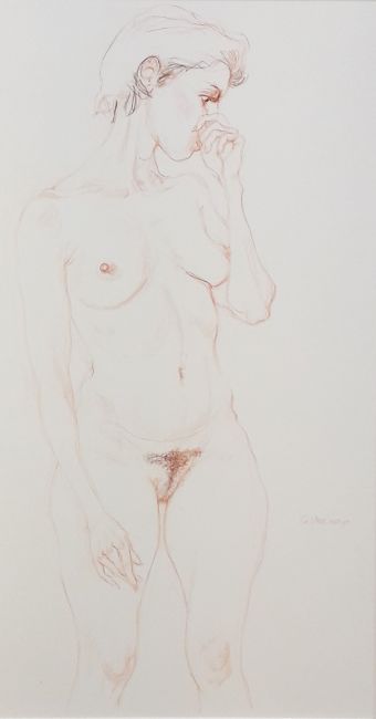 ED VALK  Portret van een vrouw  kleurpotlood x44 cm. 650 00 4578