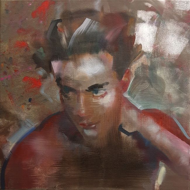 MARTIN KOOLE  Portrait of a young man  acryl  54x54 cm. cm. 1300 00 4800