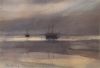 RINY BUS  Drooggevallen schepen op het Wad  aquarel x63 met lijst  1100 00 5093