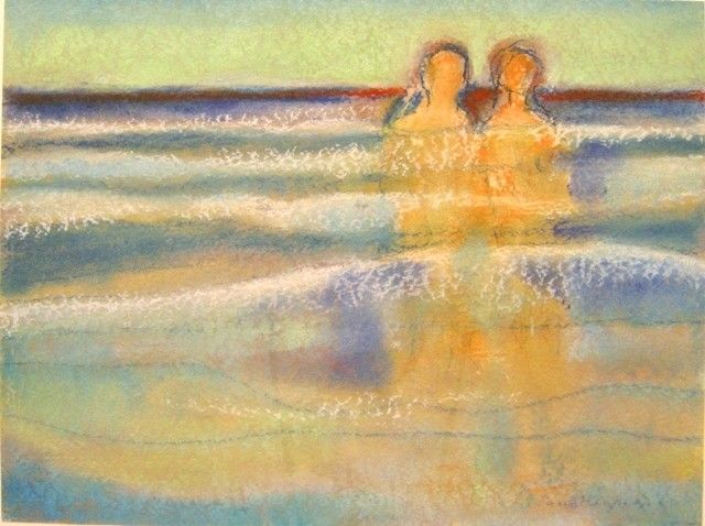 SARY HEYKOOP  Twee figuren in de zee  pastel  lijst x 50 cm. E. 450 00  5100