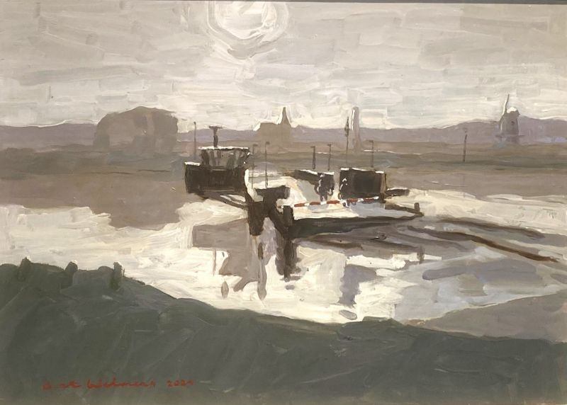 BERT WELMERS  IJssel Olst  olieverf op paneel  x 64 cm. 1350 0052