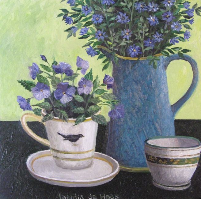 Blauwe kan met kopje x20 cm.      olieverf op paneel   260 00 zonder lijst 5287